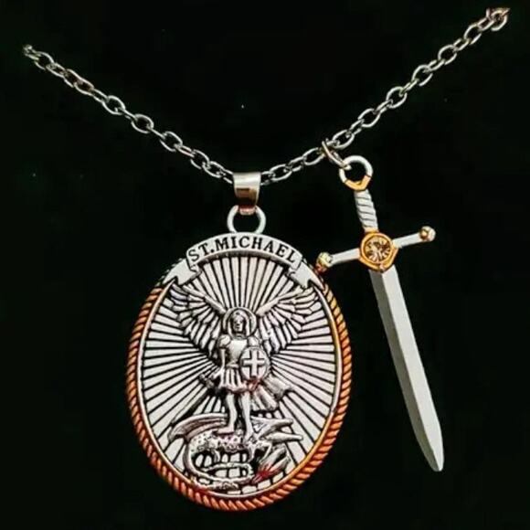 Archangel St. Michael Sword Necklace Mens Christmas Birthday Anniversary Gift